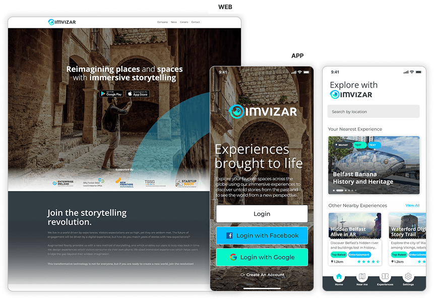 Imvizar’s redesigned website and mobile app, showing a shared visual identity across both experiences.